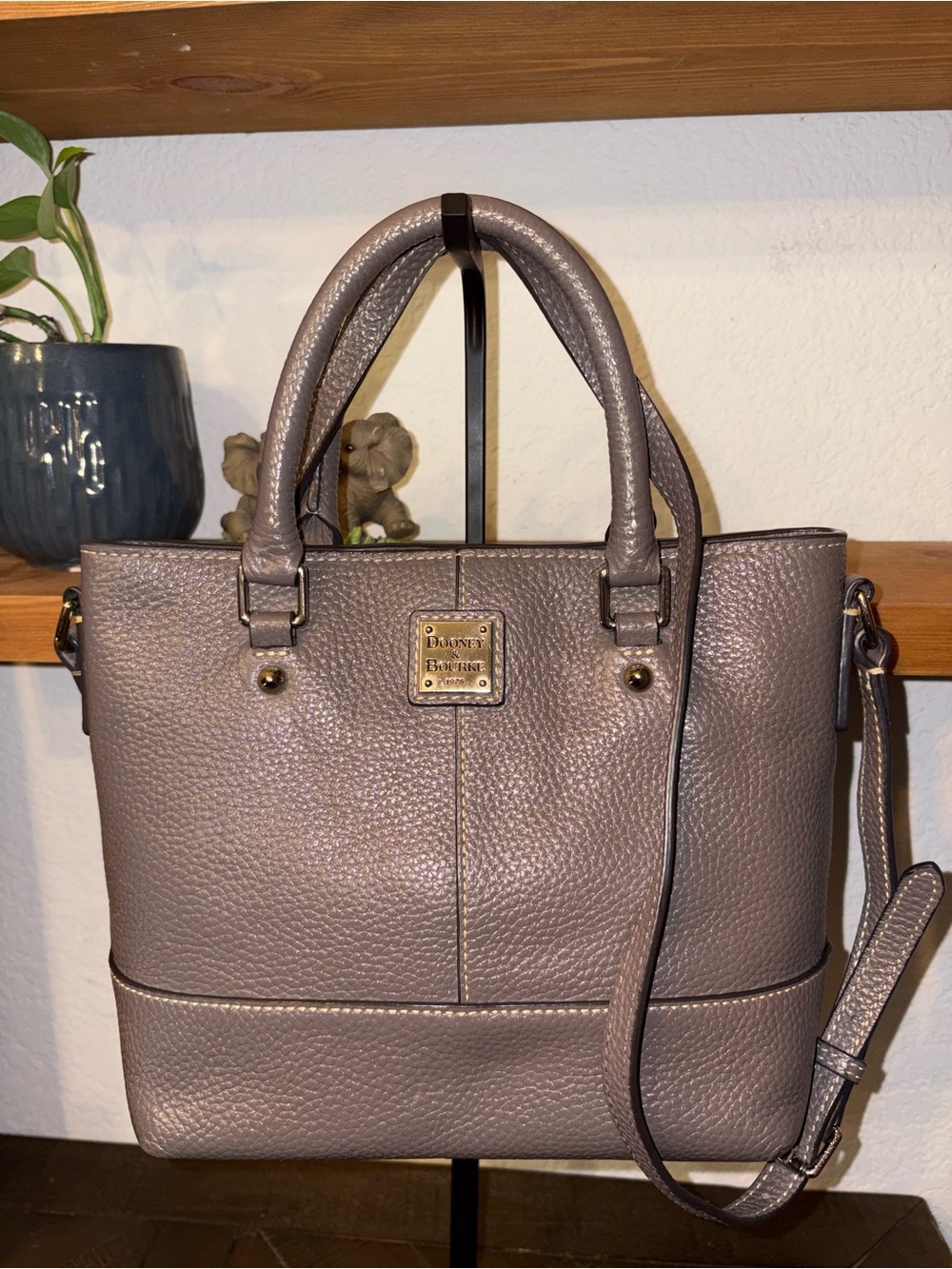 Dooney & Bourke Pebbled Leather Small Satchel Crossbody Taupe Gray